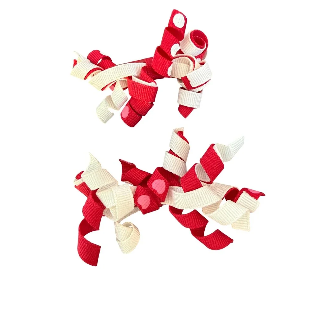Gymboree Lot Ribbon Corker Hair Bows Red White Navy Coral‎ Curly Clips barrette